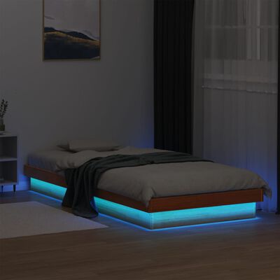 vidaXL Cadre de lit à LED cire marron 100x200 cm bois de pin massif