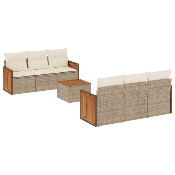 vidaXL Salon de jardin avec coussins 7 pcs beige r&eacute;sine tress&eacute;e