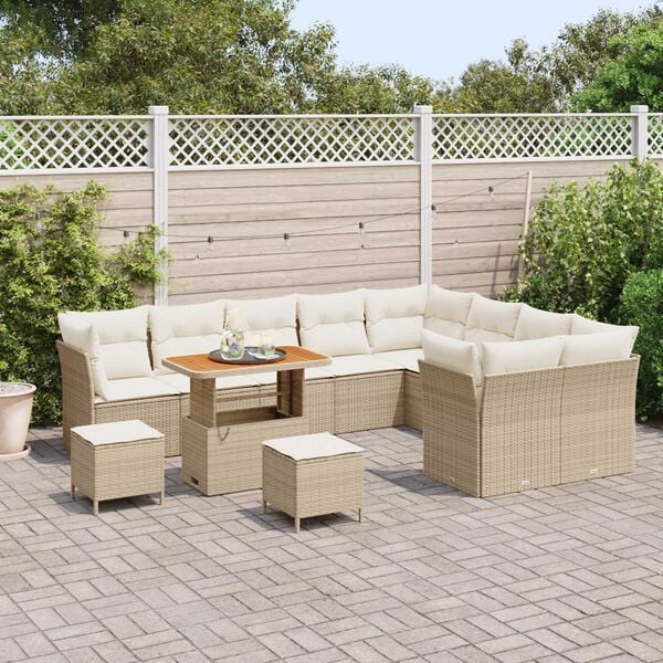 vidaXL Ensemble de canap&eacute; de jardin 12 pcs Beige polyrotin