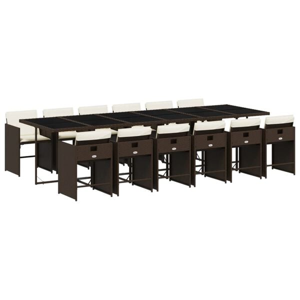 vidaXL Ensemble &agrave; manger de jardin avec coussins 13 pcs marron rotin