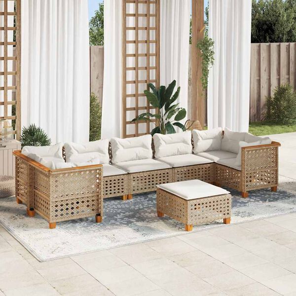 vidaXL Salon de jardin avec coussins 8 pcs beige résine tressée