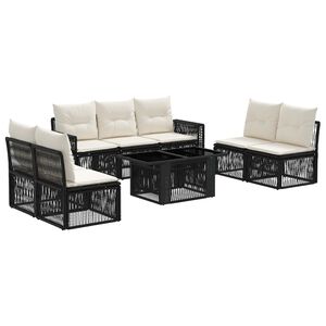vidaXL Ensemble de canap&eacute; de jardin 8 pc Noir et blanc cr&egrave;me polyrotin