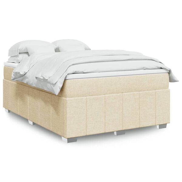 vidaXL Sommier &agrave; lattes de lit avec matelas Cr&egrave;me 140x200 cm Tissu