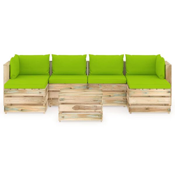 vidaXL Salon de jardin 7 pcs avec coussins Bois impr&eacute;gn&eacute; de vert