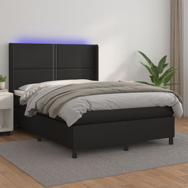 vidaXL Sommier &agrave; lattes de lit matelas LED Noir 140x200cm Similicuir