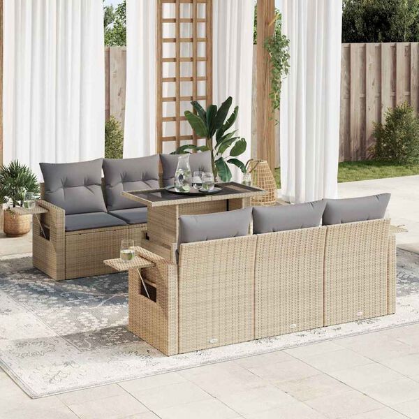 vidaXL Salon de jardin avec coussins 7 pcs beige r&eacute;sine tress&eacute;e
