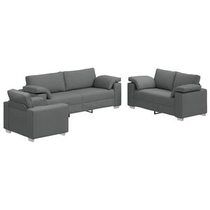 vidaXL Canap&eacute; 3 pc Gris fonc&eacute; Tissu en lin m&eacute;lang&eacute;