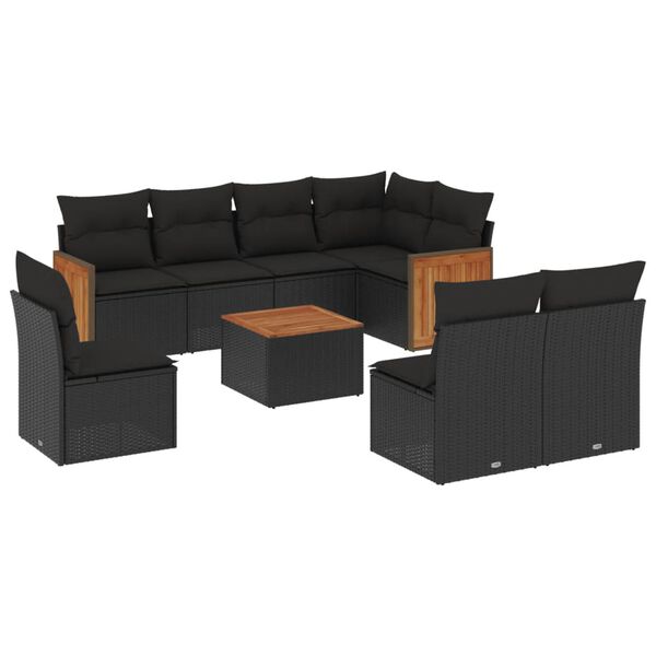 vidaXL Salon de jardin 9 pcs avec coussins noir r&eacute;sine tress&eacute;e