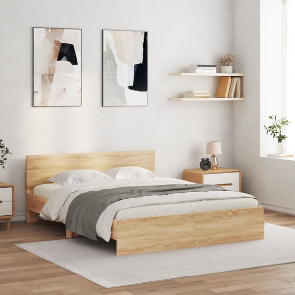 vidaXL Cadre de lit avec LED sans matelas chêne sonoma 150x200 cm