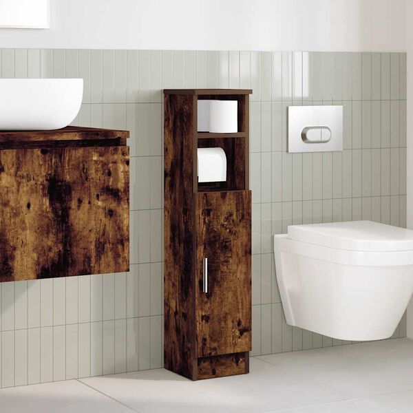 vidaXL Meuble de salle de bain avec porte-rouleau ch&ecirc;ne fum&eacute;