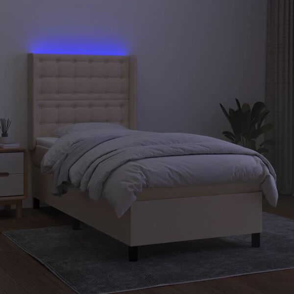 vidaXL Sommier &agrave; lattes de lit matelas et LED Cr&egrave;me 90x190 cm Tissu