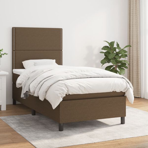vidaXL Sommier &agrave; lattes de lit avec matelas Marron fonc&eacute; 90x190 cm