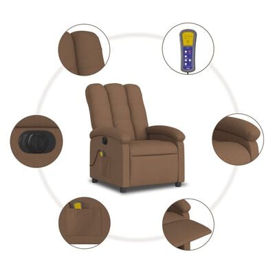 vidaXL Fauteuil inclinable de massage électrique marron tissu