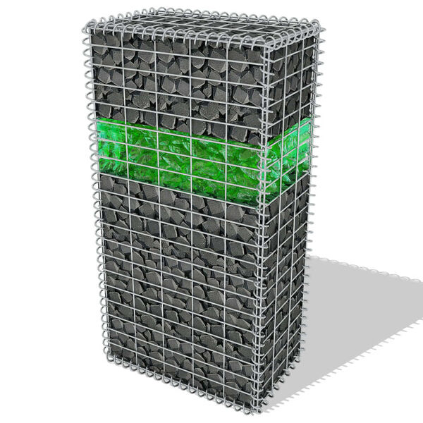 vidaXL Mur de gabion avec pierres de verre et lampe LED 50x30x100 cm