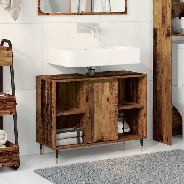 vidaXL Cabinet de salle de bain avec porte Bois Ancien 80 x 33 x 60 cm