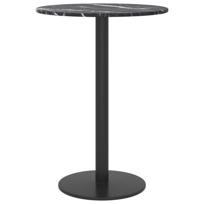 vidaXL Dessus de table Noir Ø30x0,8 cm Verre trempé avec design marbre