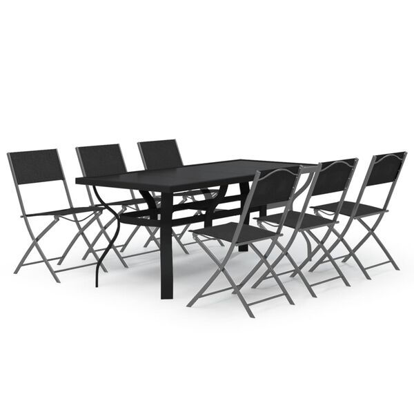 vidaXL Ensemble &agrave; manger de jardin 7 pcs Gris et noir