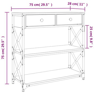 vidaXL Table console sonoma gris 75x28x75 cm bois d'ingénierie