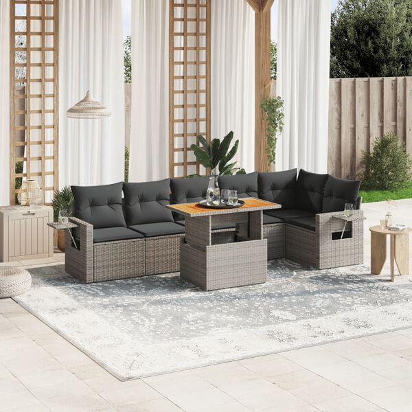 vidaXL Salon de jardin avec coussins 7 pcs gris r&eacute;sine tress&eacute;e