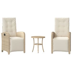 vidaXL Ensemble de bistro 3 pcs avec coussins beige r&eacute;sine tress&eacute;e