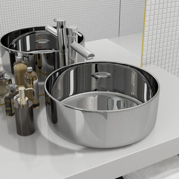 vidaXL Lavabo 40 x 15 cm C&eacute;ramique Argent&eacute;