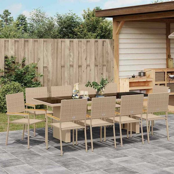 vidaXL Ensemble de salle &agrave; manger pour jardin 11 pcs Beige polyrotin