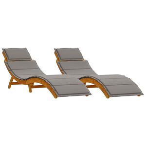 vidaXL Chaise longue 2 pcs Gris 184 x 55 x 64cm Bois d'acacia massif