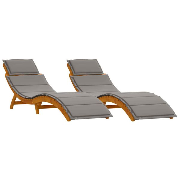 vidaXL Chaise longue 2 pcs Gris 184 x 55 x 64cm Bois d'acacia massif