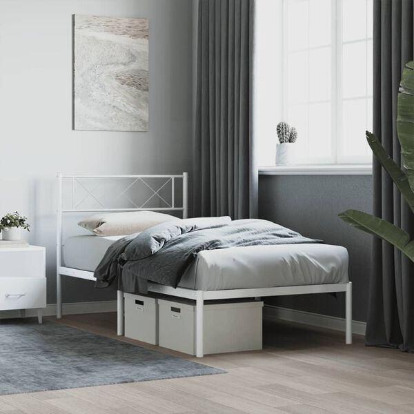 vidaXL Cadre de lit m&eacute;tal sans matelas avec t&ecirc;te de lit blanc 80x200cm