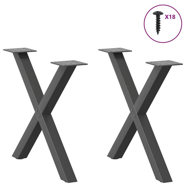 vidaXL Pieds de table basse en forme de X, 2 pi&egrave;ces, anthracite, 60 x (42-43) cm, acier