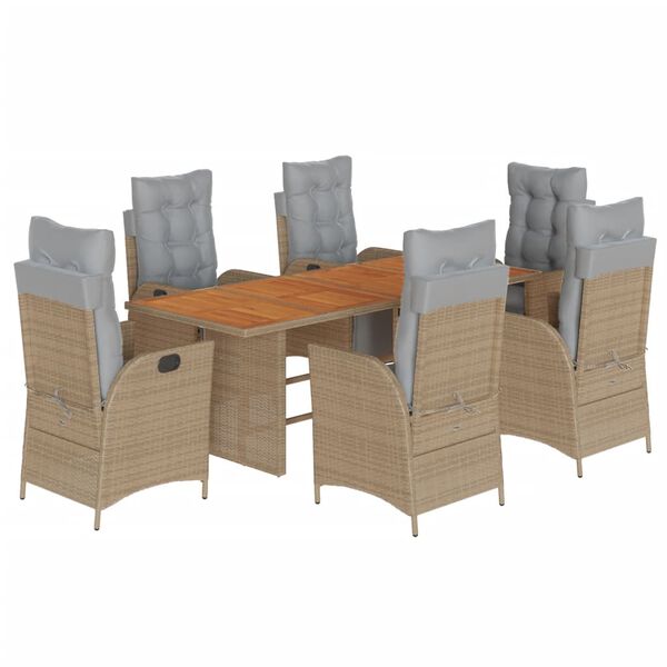 vidaXL Ensemble &agrave; manger de jardin coussins 7 pcs m&eacute;lange beige rotin