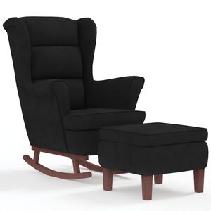 vidaXL Fauteuil &agrave; bascule &agrave; oreilles en velours noir bois massif