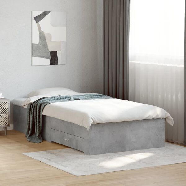 vidaXL Cadre de lit avec tiroirs sans matelas gris b&eacute;ton 90x190 cm