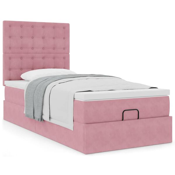 vidaXL Cadre de lit ottoman avec matelas rose 90x200 cm velours