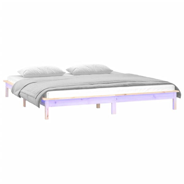 vidaXL Cadre de lit &agrave; LED sans matelas 150x200 cm bois massif