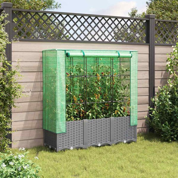 vidaXL Jardini&egrave;re sur&eacute;lev&eacute;e avec housse aspect rotin 120x40x138 cm