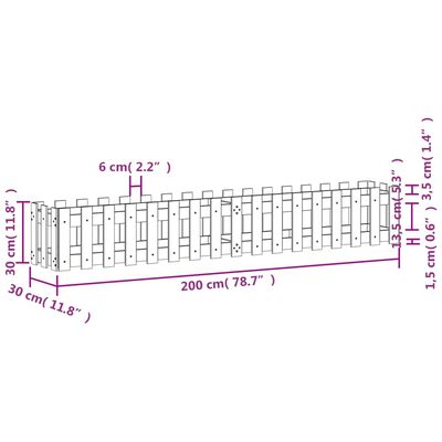 vidaXL Lit surélevé de jardin design de clôture 200x30x30cm pin massif