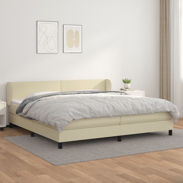 vidaXL Sommier &agrave; lattes de lit avec matelas Cr&egrave;me 200x200cm Similicuir