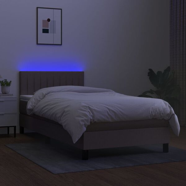 vidaXL Sommier &agrave; lattes de lit avec matelas LED Taupe 90x200 cm Tissu