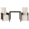 vidaXL Ensemble de bistro de jardin 3 pcs coussins marron poly rotin