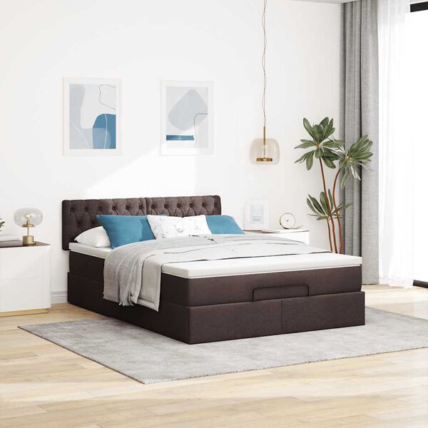 vidaXL Lit ottoman avec matelas et LED marron fonc&eacute; 140x190 cm tissu