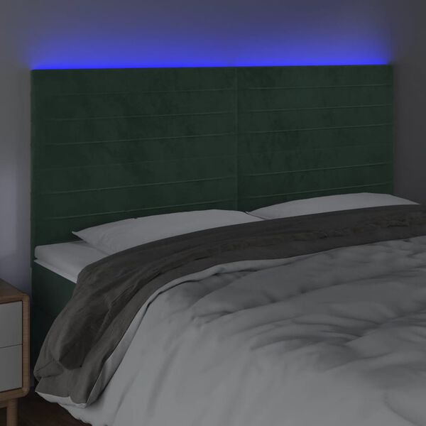 vidaXL T&ecirc;te de lit &agrave; LED Vert fonc&eacute; 160x5x118/128 cm Velours