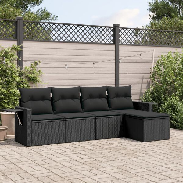 vidaXL Salon de jardin 5 pcs avec coussins noir r&eacute;sine tress&eacute;e