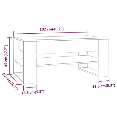 vidaXL Table basse Blanc chêne sonoma 102x55x45 cm Bois d'ingénierie