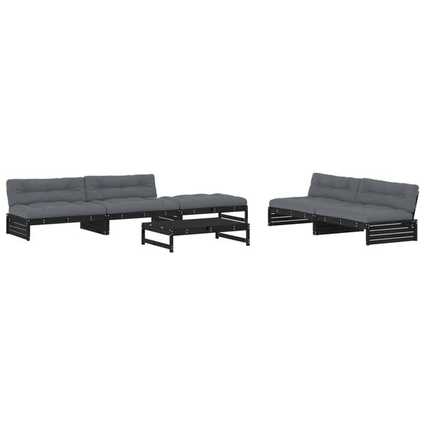 vidaXL Salon de jardin 6 pcs avec coussins noir bois massif