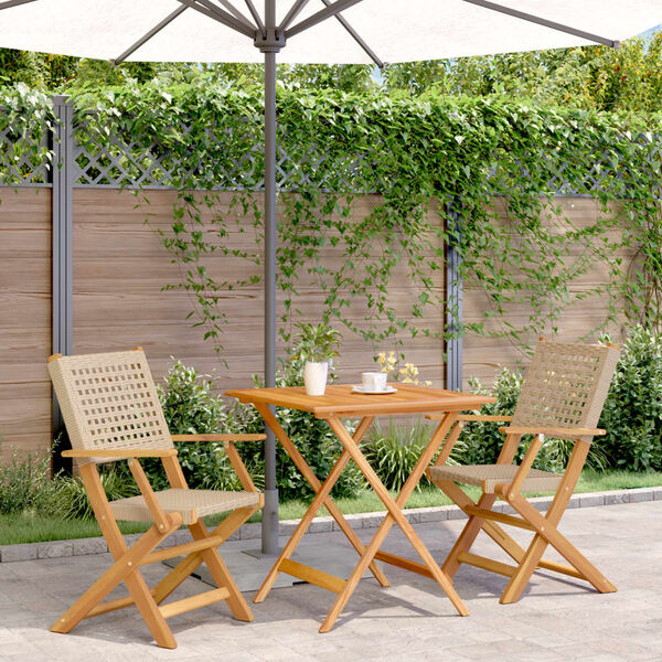 vidaXL Ensemble de bistro 3 pcs beige r&eacute;sine tress&eacute;e et bois massif