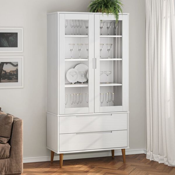 vidaXL Armoire &agrave; vitrine MOLDE Blanc 90x35x175 cm Bois de pin massif