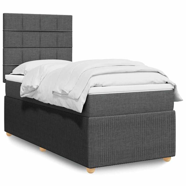 vidaXL Sommier &agrave; lattes de lit avec matelas Gris fonc&eacute; 80x200 cm Tissu