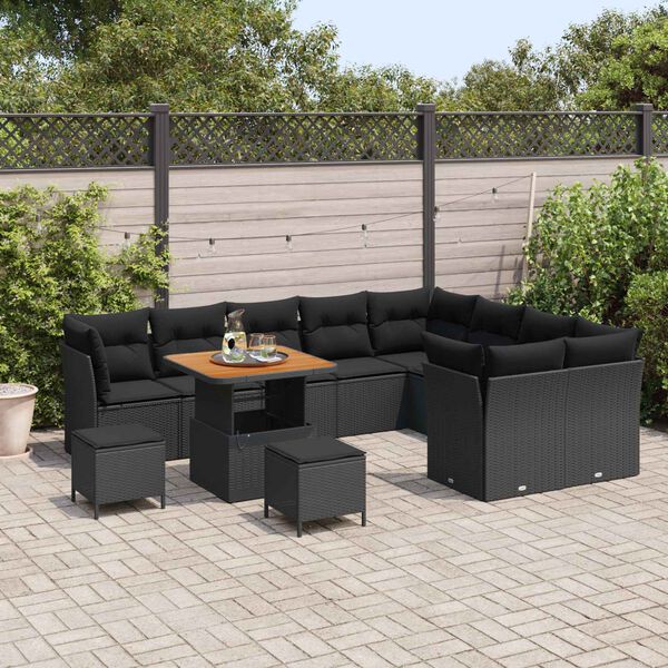 vidaXL Ensemble de canap&eacute; de jardin 12 pcs Noir polyrotin