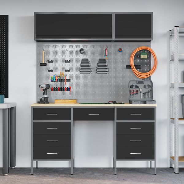 vidaXL Placard de travail avec tiroir 8 pcs Noir 150 x 55 x 200 cm